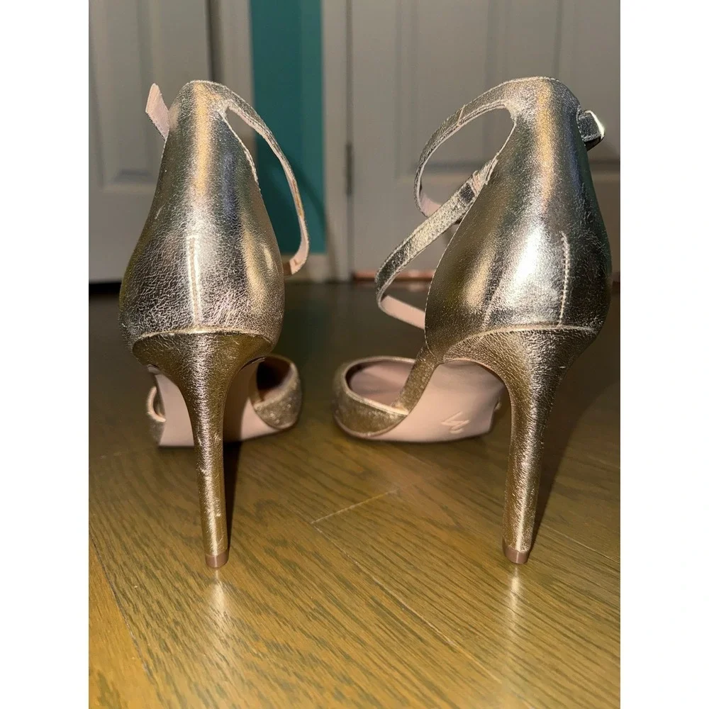 27 Edit Naturalizer Abilyn Gold Metallic Leather Ankle Strap Pumps Heels 9.5M